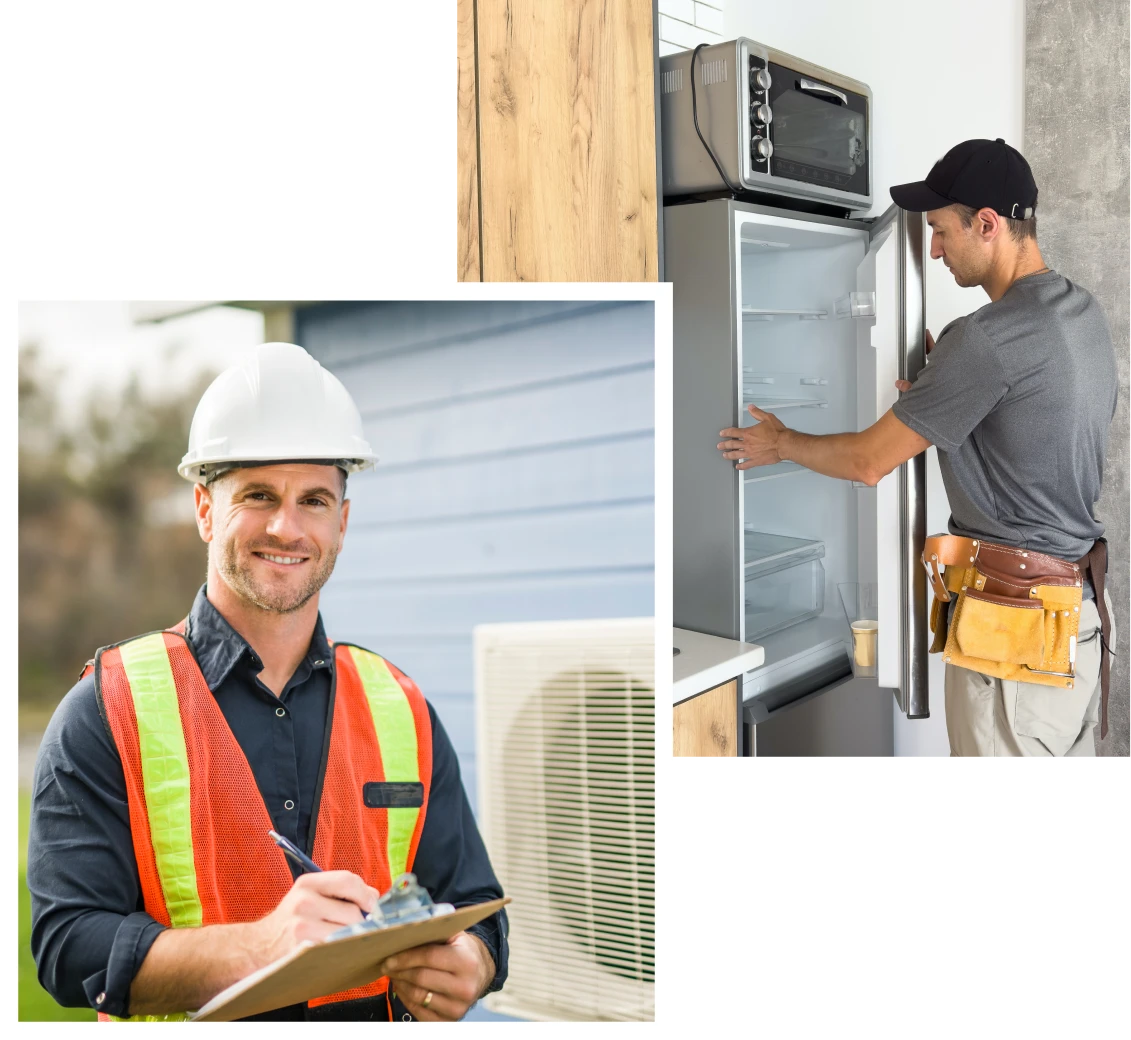 Technician inspecting refrigerator