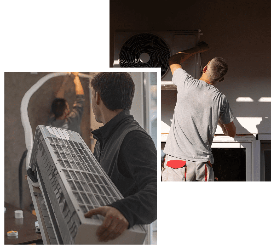Two men working on AC installation