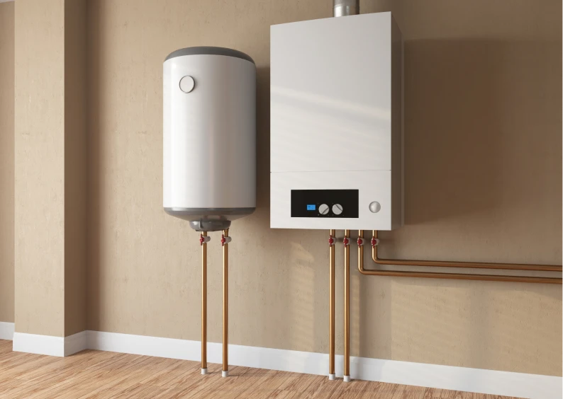 Wall-mounted boiler and tank setup